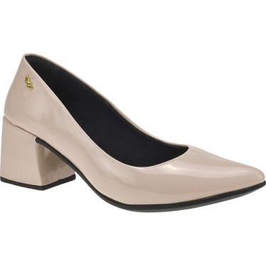 Imagem de Scarpin Feminino Salto Bloco Confortável Bico Fino Verniz - LAZZLU, Nu
