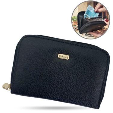 Imagem de Carteira Feminina Couro Legítimo Pequena Zíper Porta Cartão Crédito Mo