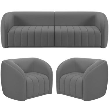 Imagem de Kit Sofá 4 Lugares Para Sala 252cm Com 02 Poltronas Lazio M03 Veludo Cinza - Lyam Decor