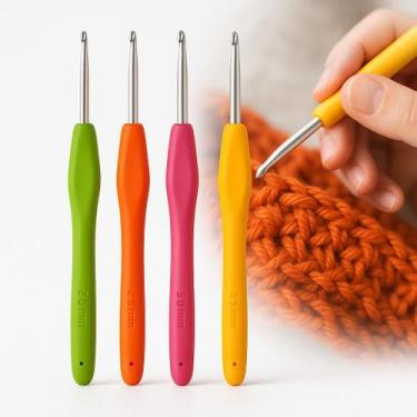 Imagem de kit Agulhas Croche Barbante 4un Cabo Emborrachado - Lanmax