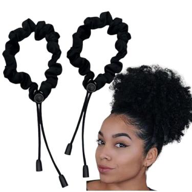 Imagem de 2 laços de cabelo de cetim ajustados, elásticos de cetim para mulheres e meninas, laços de cabelo ajustáveis para cabelos naturais cacheados femininos 4C, acessórios de cabelo sem danos para rabos de