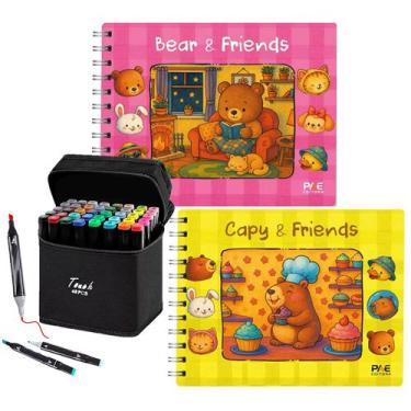 Imagem de Kit 2 Livros de Colorir Estilo Bobbie Goods Tema Capivara e Ursos Capa