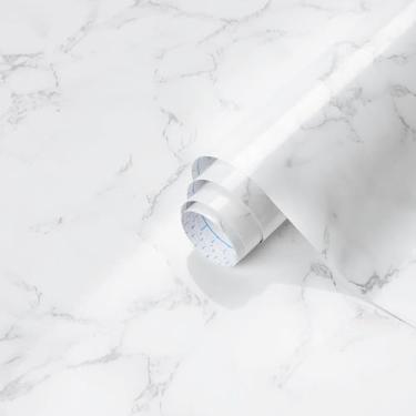 Imagem de Dimoon Papel de parede de mármore de 40 x 91 cm, papel de contato de granito branco para bancadas, à prova d'água, cozinha, novos materiais ecológicos, espessamento, atualização, vinil para locatários