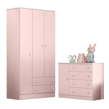 Imagem de Cômoda e Roupeiro com 3 Portas Leicester Rosa Acetinado - CASA H