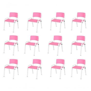 Imagem de Kit 12 Cadeiras Infantil Iso Base Branca Rosa