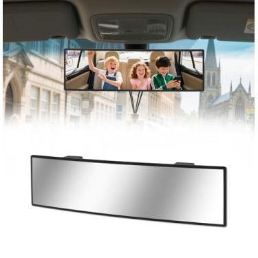 Imagem de HmmtyRack Espelho retrovisor, cromado, antirreflexo, retrovisores panorâmicos, universais, 25,4 cm convexo, clipe interno do carro, extensor de espelho retrovisor grande angular extra grande para