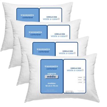 Imagem de Kit 4Travesseiros Toque Algodão Suporte Médio Antialérgico 50x70cm - C