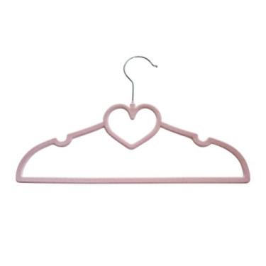 Imagem de Cabide Infantil Veludo Coração Rosa Antiderrapante 5 Un - CLINGO