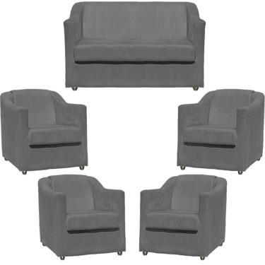 Imagem de Kit Namoradeira Decorativa + 4 Poltronas Para Sala Manicure Recepção Consultório Mila Suede