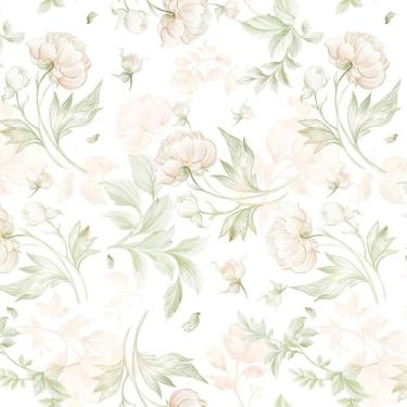 Imagem de ZAMNEA Papel de parede floral rosa e verde vintage, flor de peônia rosa, papel de parede autoadesivo para quarto, cozinha, bancada, armários, cômoda, gaveta, móveis, 43 x 38 cm