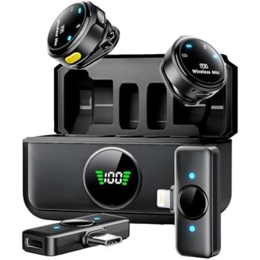 Imagem de Microfone de Lapela Sem Fio Duplo Q8 USB-C – Compatível com iPhone e Android – Gravações Profissionais, Entrevistas e Lives – Preto