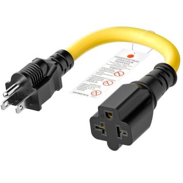 Imagem de [4 em 1] Plugue CA doméstico 12AWG 15 Amp para cabo adaptador de lâmina T de 20 Amp, NEMA 5-15P para 5-15R/5-20R/6-15R/6-20R, adaptador CA 4 em 1, cabo de extensão 15A 125V para 20A 250V, 1FT