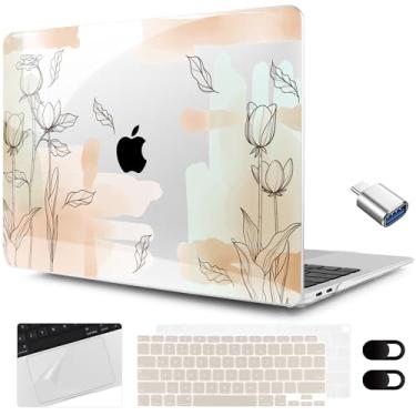 Imagem de MEEgoodo Capa Para Macbook Air 13,3" 2021 2020 2019 2018 A2337 M1 A2179 A1932, Laptop Com Teclado, Webcam E Adaptador De Película Trackpad Tipo C, Elements Watercolor