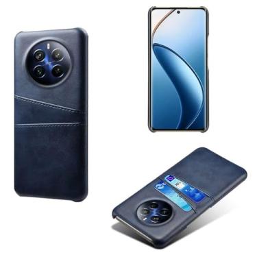 Imagem de Capas Compatível com OPPO Realme 12 PRO+ 5G,tampa protetora de couro falso,design de saco de cartão com 2 fendas de cartão atrás,proteção anti-impressão digital e anti-gota-Blue