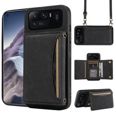 Imagem de Dswteny Capa de telefone para Xiaomi Mi 11 Ultra 5G Capa carteira com alça de ombro transversal e suporte de cartão de crédito de couro bolso fino suporte acessórios para celular Mi11Ultra Mi11