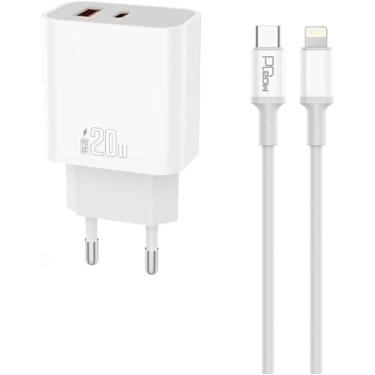 Imagem de Kit Carregador Turbo Universal 20W de Parede + Cabo USB-C, Compatível com iPhone, Motorola, Apple e Android, Duas Saídas USB e USB-C, Rápido e Original, Branco - Fast Charge (Iphone - Lightning)