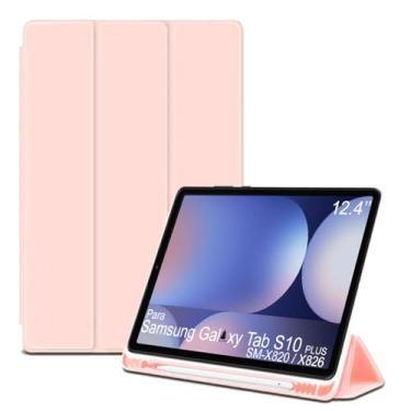 Imagem de Capa Tablet flip para Samsung Galaxy Tab S10+ SM-X820 SM-X826 NZAHZTO Smart pen 12.4 polegadas resistente aveludada compatimento caneta Case capinha Anti Impacto Suporte Pencil - Alamo (Rosa Claro)