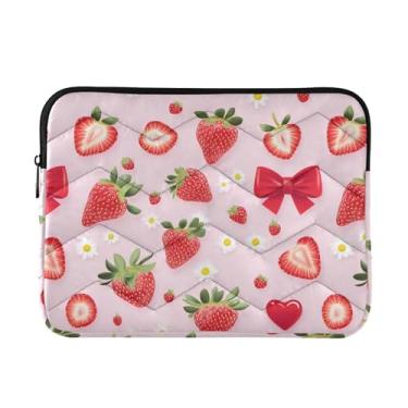 Imagem de Capa para laptop capa de transporte de computador bolsa para notebook pasta almofada protetora G fundo rosa padrão morango