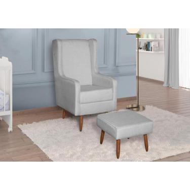 Imagem de Poltrona de Amamentação Áquila Retrô Pés Palito c/ Puff Linho Cinza - 