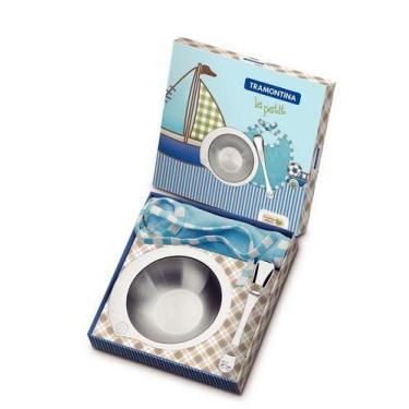 Imagem de Prato Colher Babador Inox Infantil Bebe Le Petit 64250650 - Tramontina
