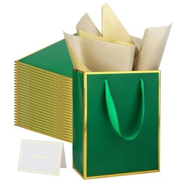 Imagem de UoeRing Pacote com 25 sacos de presente de agradecimento com alças 24 x 19 x 9,5 cm, sacos de presente de aniversário médios com papel de seda e cartão para casamento, dama de honra, feriados, chá de