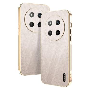 Imagem de Yarxiawin Capa de telefone para Honor Magic 7 Lite à prova de choque, textura de fio dourado para Honor Magic 7 Lite capa de silicone fina galvanizada preta capa de couro anti-impressão digital