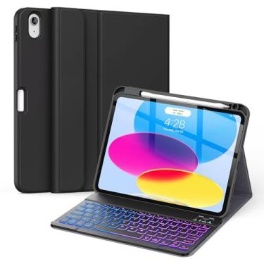 Imagem de Supveco Capa de teclado para iPad (A16) 11ª/10ª geração, 11 e 10,9 polegadas com suporte para lápis, 7 cores retroiluminadas, sem fio, removível, capa para iPad 11ª/10ª geração 2025/2022-preto puro