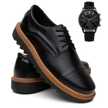 Imagem de Kit Sapato Oxford Masculino Tênis Esporte Fino Casual + Relógio - Preto/40