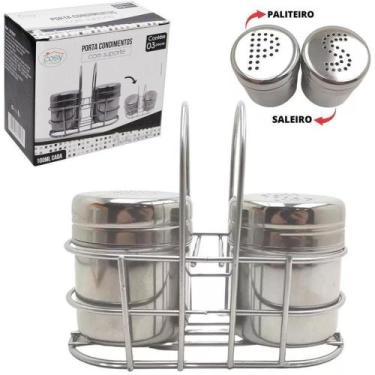 Imagem de Porta Condimento Inox 2 Peca 100Ml + Suporte Aramado Cromado - Fu Xing