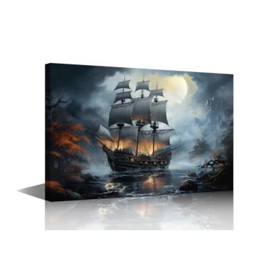 Imagem de Arte de parede em tela náutica à vela navio pirata no mar, pôsteres impressos, arte contemporânea, decoração de casa, tela esticada, imagem para sala de estar, quarto, decoração de escritório em casa