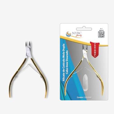Imagem de Alicate Cutícula Com Mola Dupla Aço Inox Gold Nybc Beauty