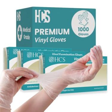 Imagem de Luvas de exame de vinil HCS – transparente, sem pó, sem látex, não estéreis – para primeiros socorros, limpeza, culinária e uso médico – Luvas de vinil descartáveis (grande, 1000/capa)
