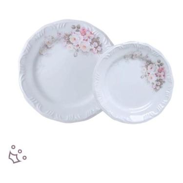 Imagem de Kit 12 Pratos Rasos E 12 Sobremesa Eterna Porcelana Schmidt - Porcelan