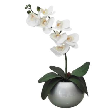 Imagem de Arranjo 1 Orquídea Real Branca Delicada Vaso Prateado - La Caza Store
