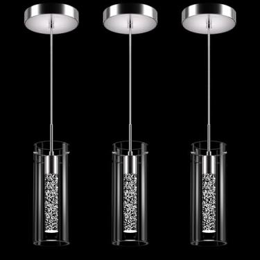 Imagem de Esfos Luminária pendente de teto, iluminação LED para cozinha, luzes pendentes de cristal, ilha de cozinha, 1 luz integrada para cozinha, luminária suspensa moderna com vidro bolha pacote com três