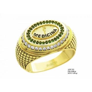 Imagem de Anel de Formatura em Ouro 18k Esmeralda Medicina com Brilhantes em Zir