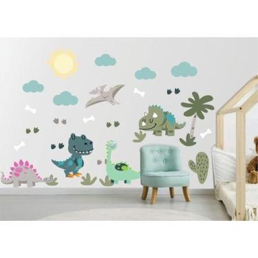 Imagem de Adesivo de Parede Infantil Dinossauros elementos natureza - RA PERSONA