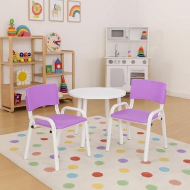 Imagem de Kit 12 Cadeiras Infantil Iso, Escola, Base Branco- Lilas