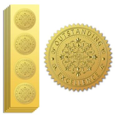 Imagem de Peacoblue Adesivo de folha dourada em relevo Prêmio de Excelência Extraordinária 5 cm 100 peças para decoração de cartão de presente de Natal, selos de envelope, convite de festa familiar, adesivos