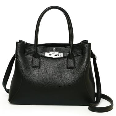Imagem de Eslcorri Bolsa feminina com alça superior bolsa média bolsa de ombro moderna couro PU bolsa tiracolo Hobo Pocketbook, Preto, Elegante, formal, elegante