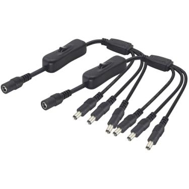 Imagem de HCFeng Cabo de alimentação 20 AWG CC 5,5 mm x 2,1 mm, 1 fêmea para 3 machos, com interruptor de controle liga/desliga, cabo de alimentação 12V DC 5521 para câmeras de segurança CCTV, faixa de LED etc
