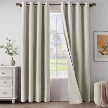 Imagem de Cortinas texturizadas de linho 100% blackout 213 cm de comprimento, conjunto de 2 painéis para sala de estar, quarto, cortinas blackout completas com ilhós, linho natural, 132 cm L x 213 cm C, 2