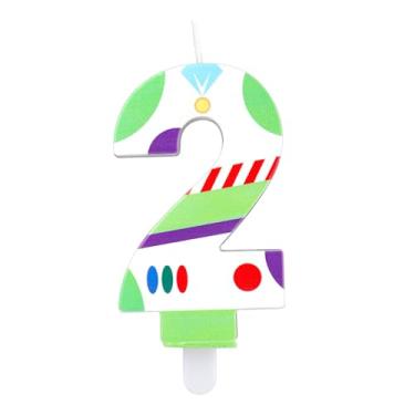 Imagem de Vela de desenho animado com tema de brinquedo, número de aniversário, desenho animado, topo de bolo, astronauta, robô de brinquedo para meninos e meninas, suprimentos de festa (número 2)