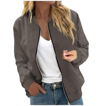 Imagem de Jaqueta COTECRAM Casual Outono Inverno Zip Up Bomber Feminina Cinza GG