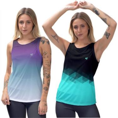 Imagem de Kit 2 Blusas Feminina Regata Cavada Térmica Academia Caminhada dia a d
