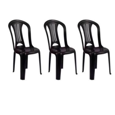 Imagem de Kit com 3 cadeira plástico bistrô preta sem braço - 182kg - mor - 0002
