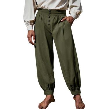 Imagem de Calça pirata masculina Runcati, algodão renascentista, verde militar