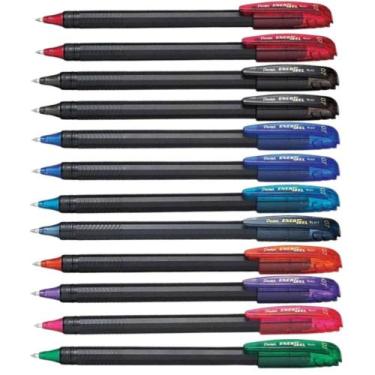 Imagem de Kit 12 Canetas PENTEL Gel Energel Makkuro 0.7mm Ponta Fina (Cores à Es