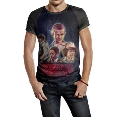Imagem de Camiseta Raglan Masculina Stranger Things Ref:238 - smoke, Preto, P