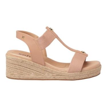 Imagem de Sandália Softli Anabela Espadrille Salto Médio Elástico, Nude, 36